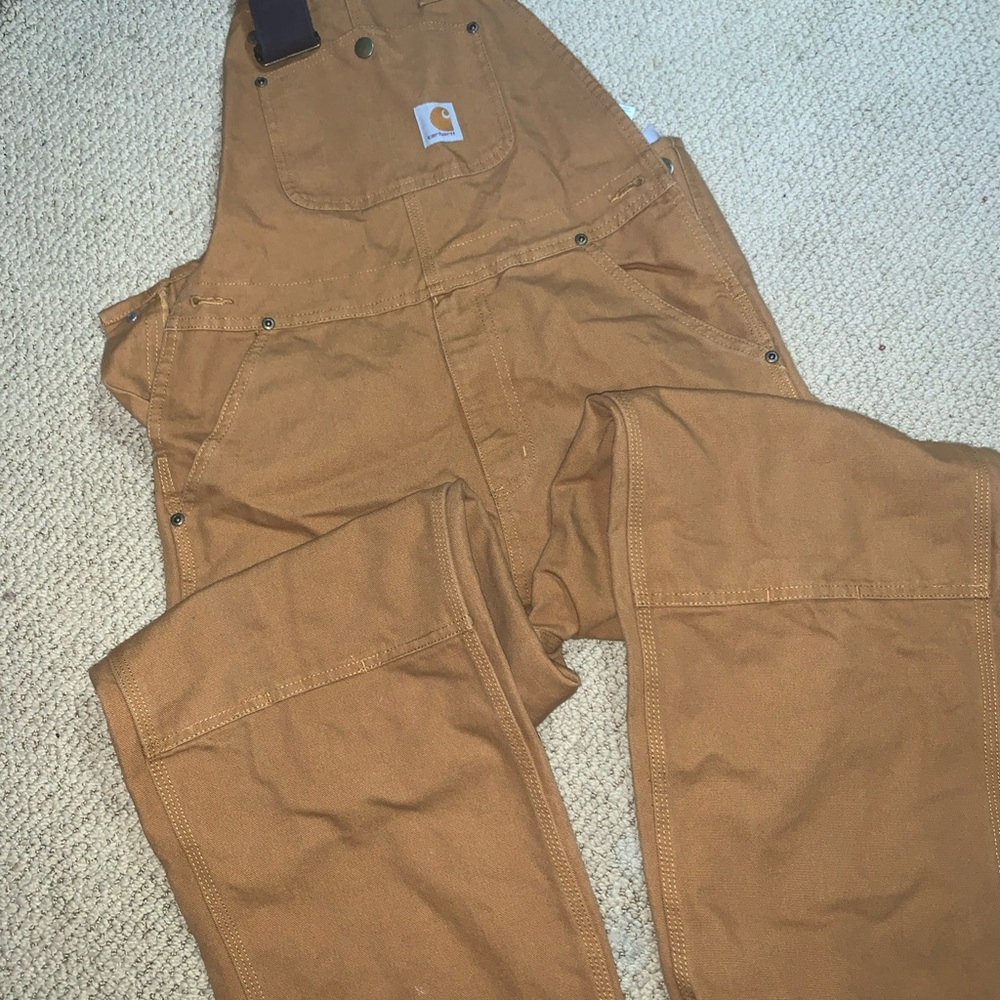 Carhartt Bib Overalls Duck Canvas Double Knee Youth Sz 12 Brown Workwear